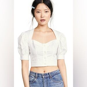 Staud Rene Stretch Poplin Crop Top Button Front